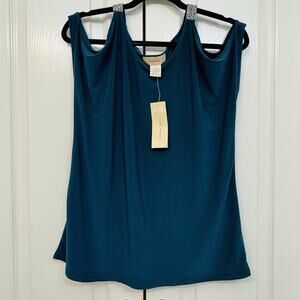 Diane Belle NWT Emerald Green Woman Blouse Glitter Strap Keyhole Sleeve Sz Large